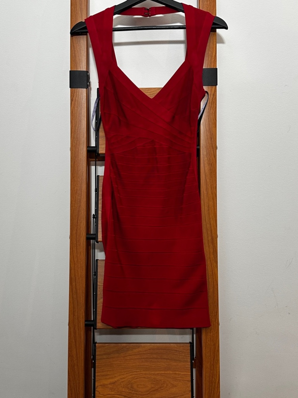 Herve Leger Sarai Lipstick Red Bandage Dress XS V-Neck Sleeveless